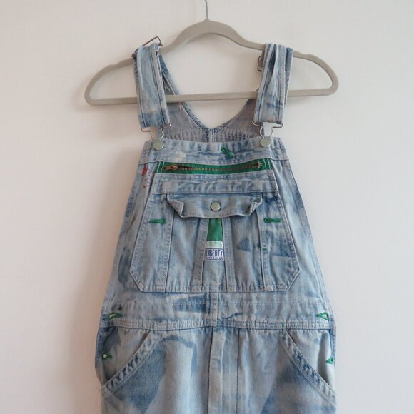 VINTAGE LIBERTY Cargo Carpenter Denim Overalls Acid Wash Hand Embroidered Work - Picture 4 of 16